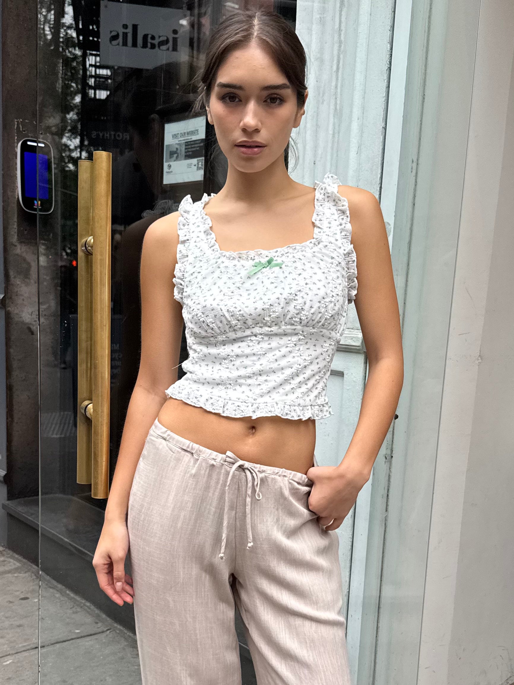Marshall Ruffle Edge Top in White Floral