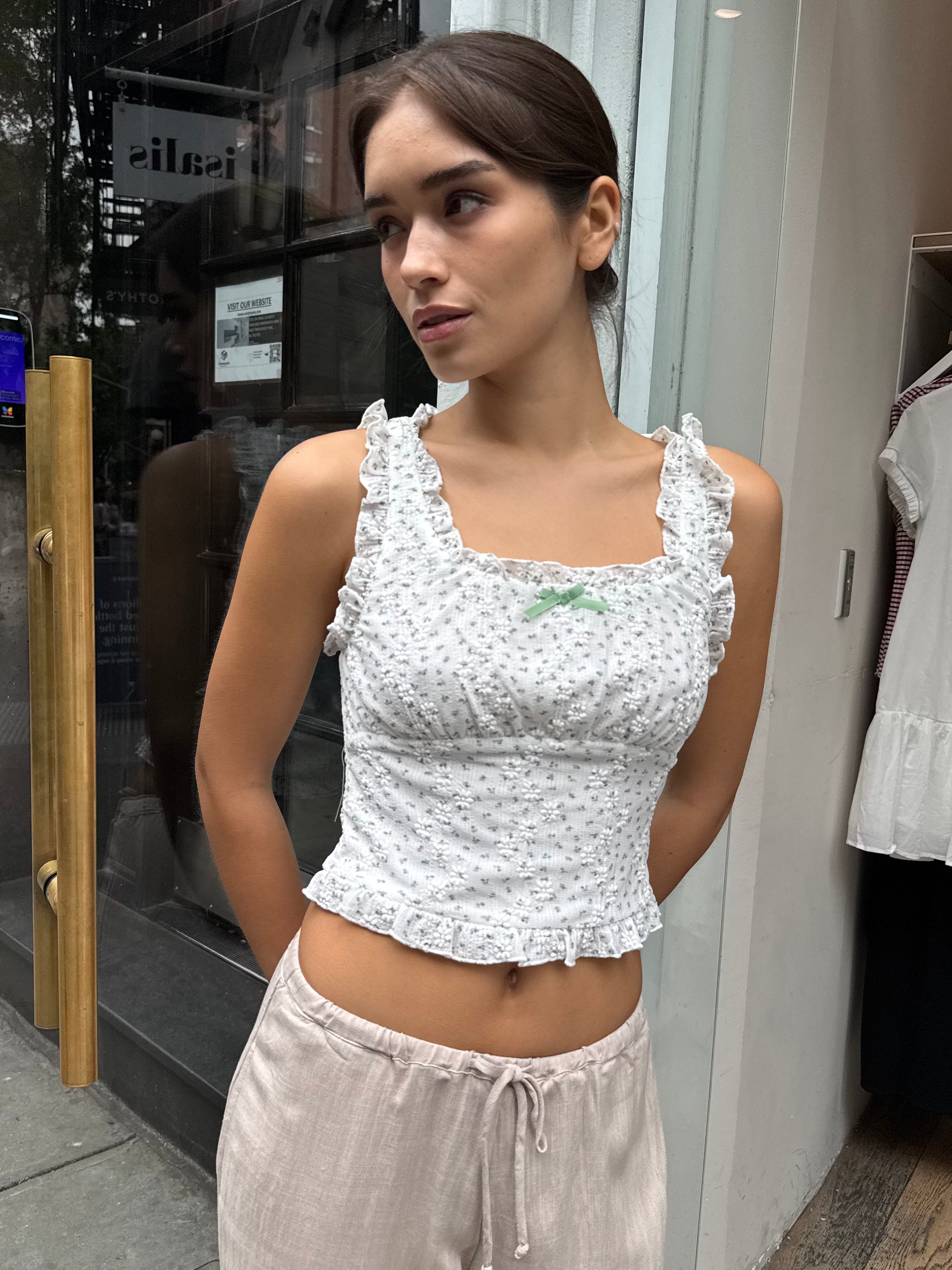 Marshall Ruffle Edge Top in White Floral