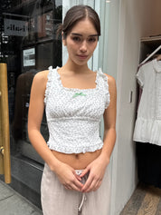 Marshall Ruffle Edge Top in White Floral