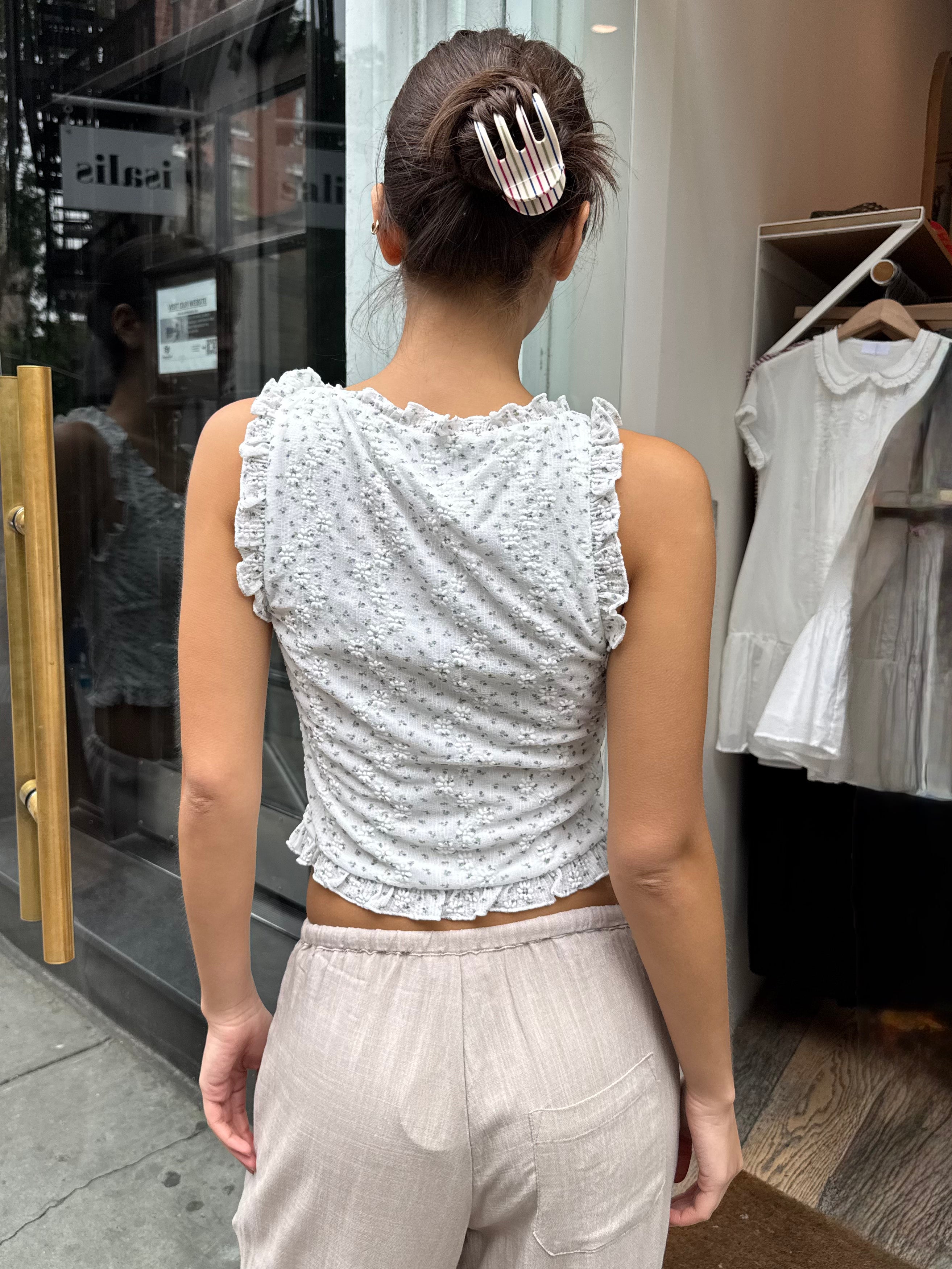 Marshall Ruffle Edge Top in White Floral