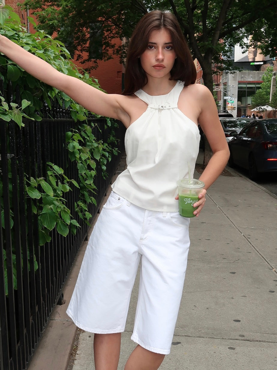 Kiana Buckle Halter Top in Milk
