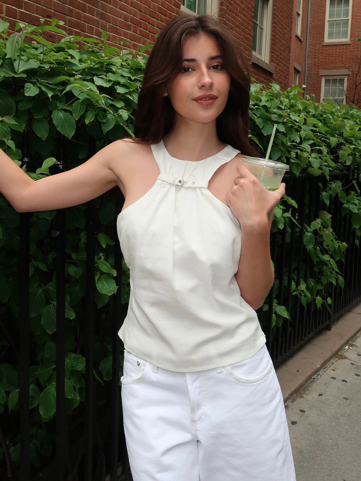 Kiana Buckle Halter Top in Milk
