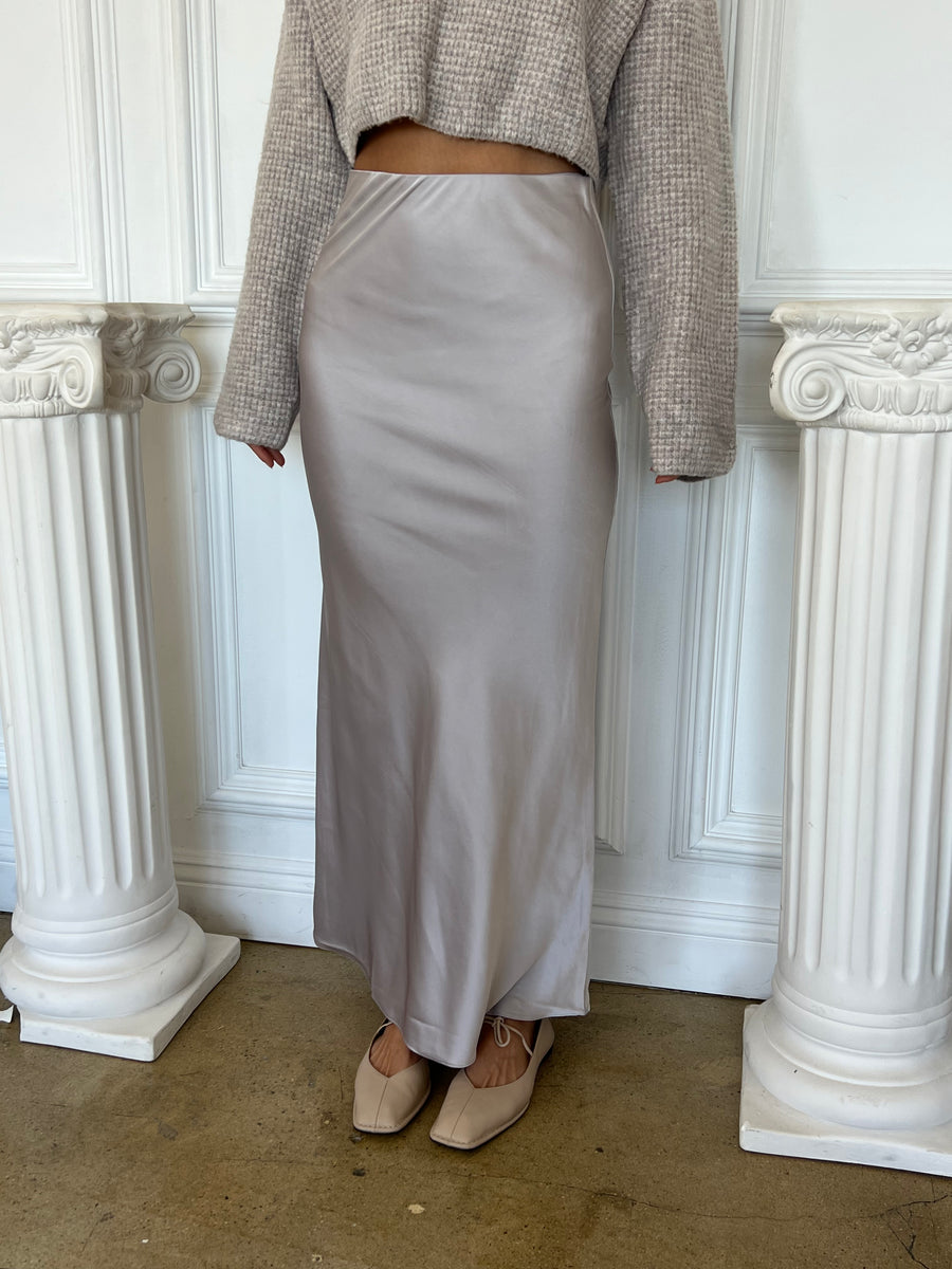 Silver satin maxi clearance skirt