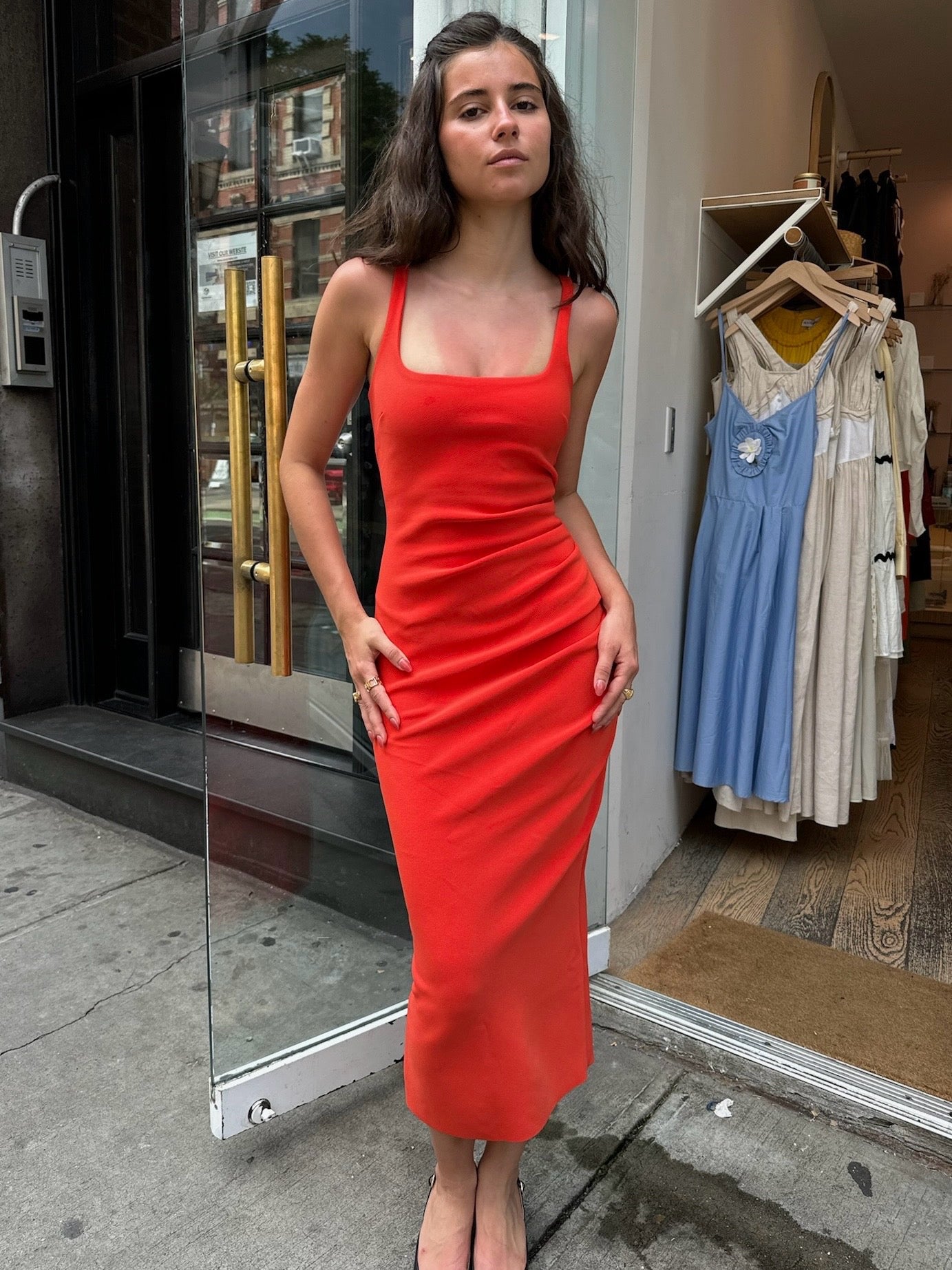 Karina Tuck Midi Dress in Fire Red Karina Tuck Midi Dress in Fire Red
