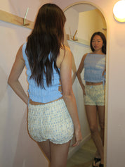Natalia Bloomer Shorts in Ivory Blue Polka Dot
