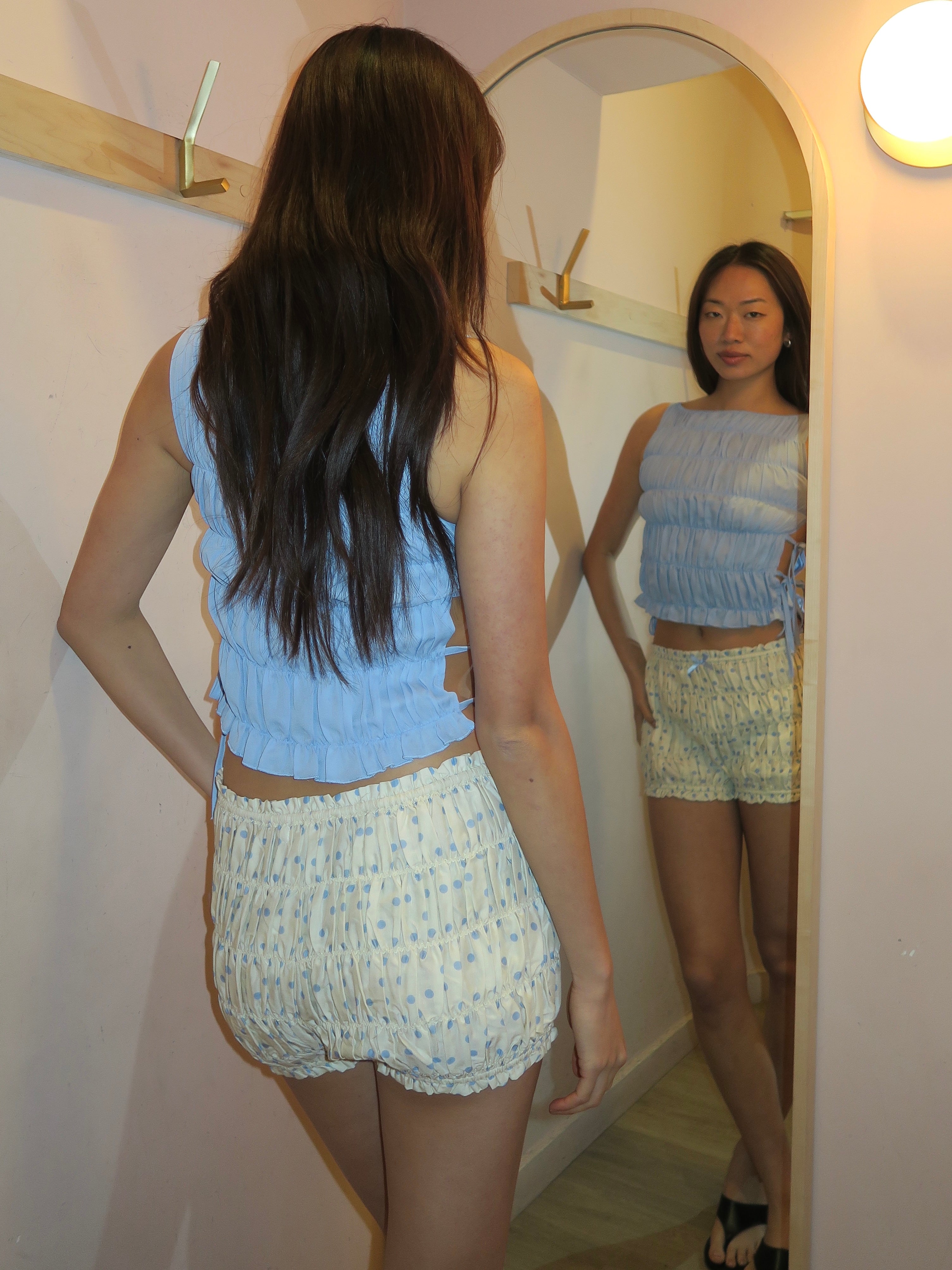 Natalia Bloomer Shorts in Ivory Blue Polka Dot