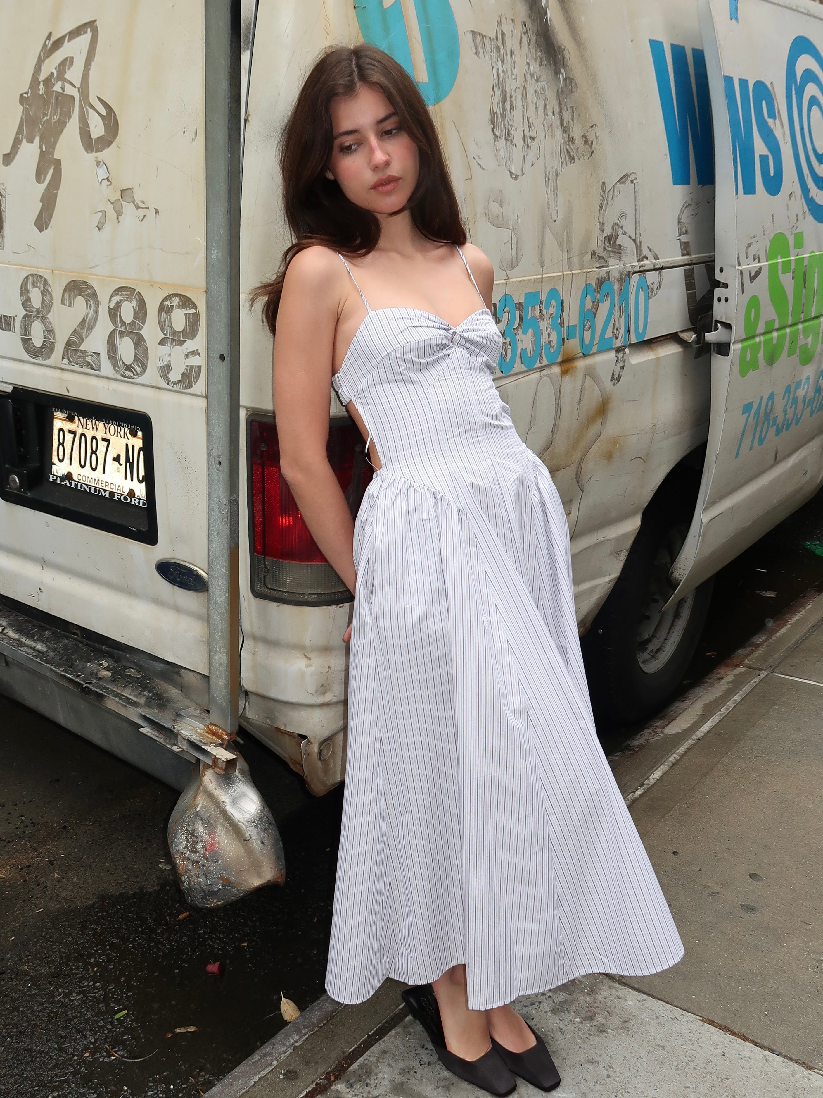 Destene Dress in White Stripe