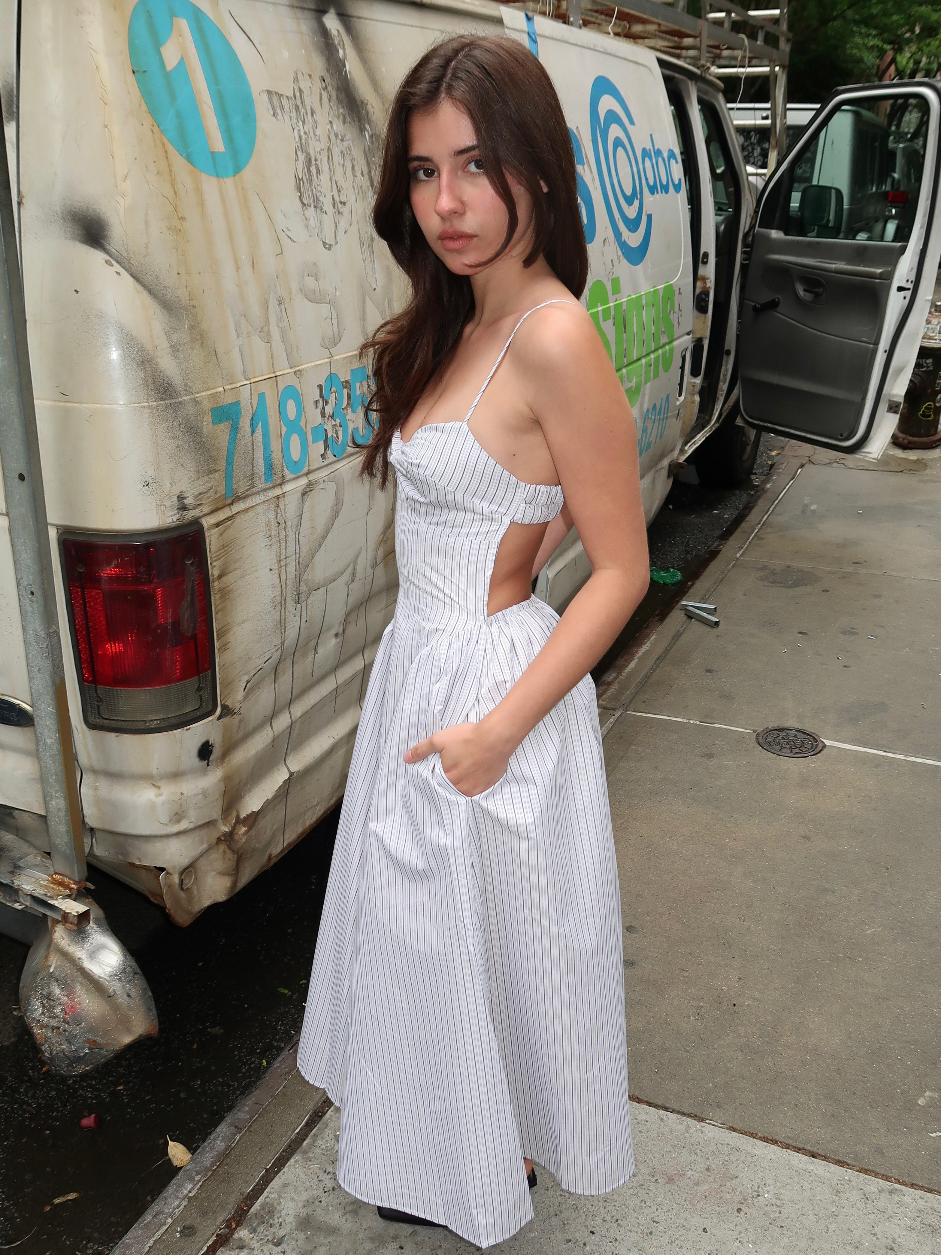Destene Dress in White Stripe