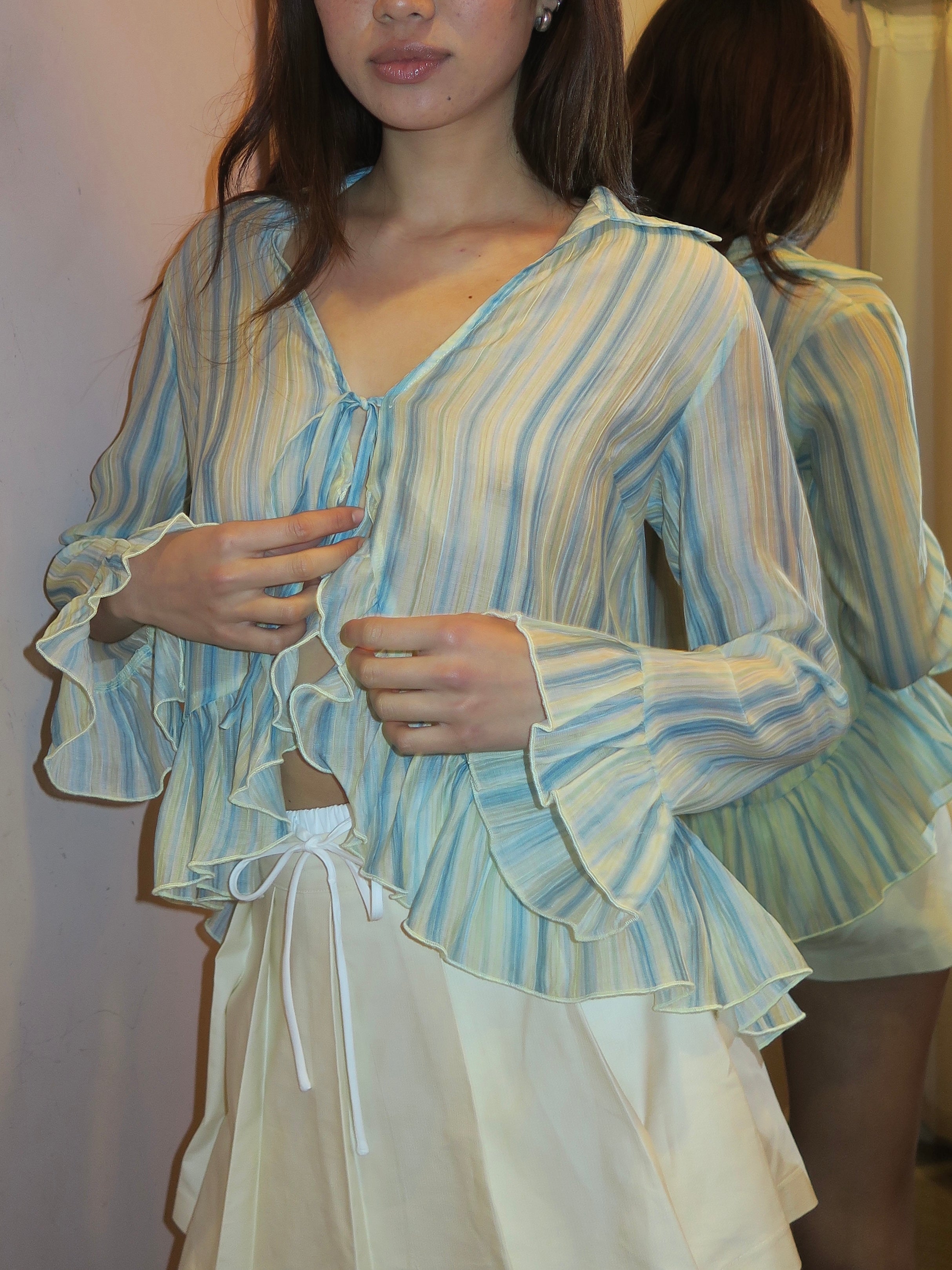 Francis Ruffle Top in Blue Multi