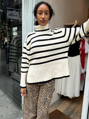 Maisy Striped Turtleneck Sweater in Ivory