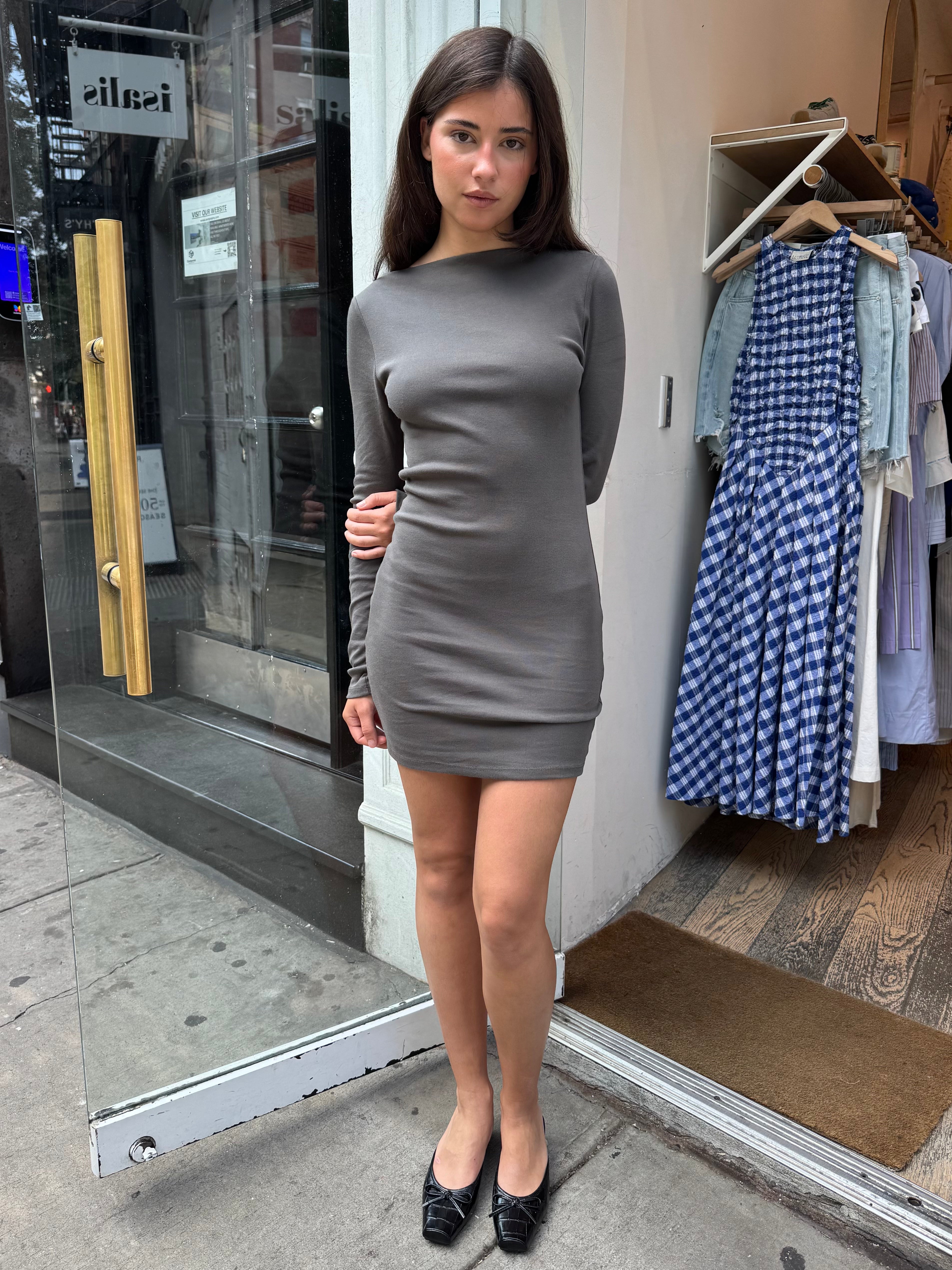 white christmas dresses Organic Cotton Bateau Dress in Khaki – Isalis