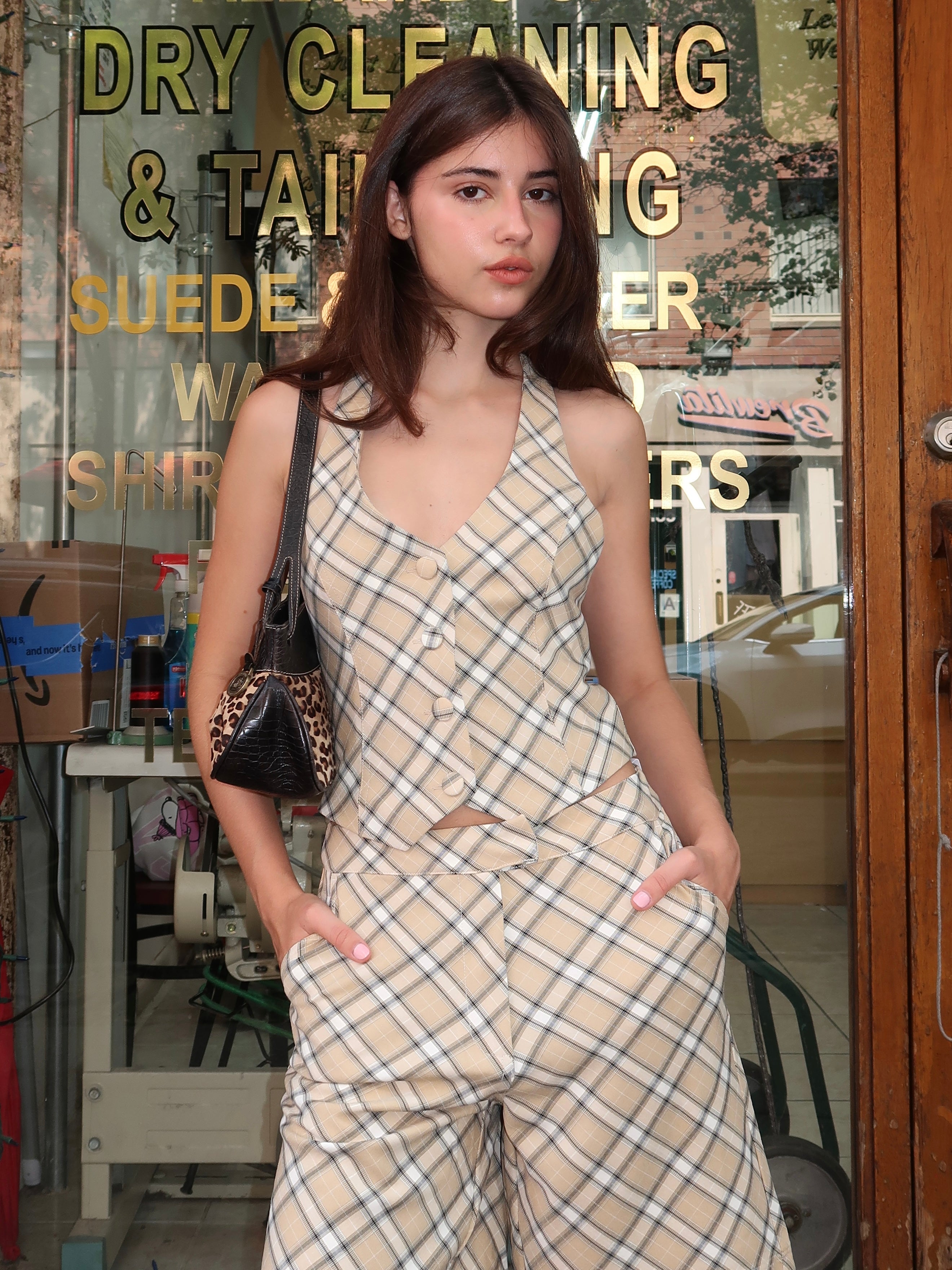 Sloane Waistcoat Top in Check