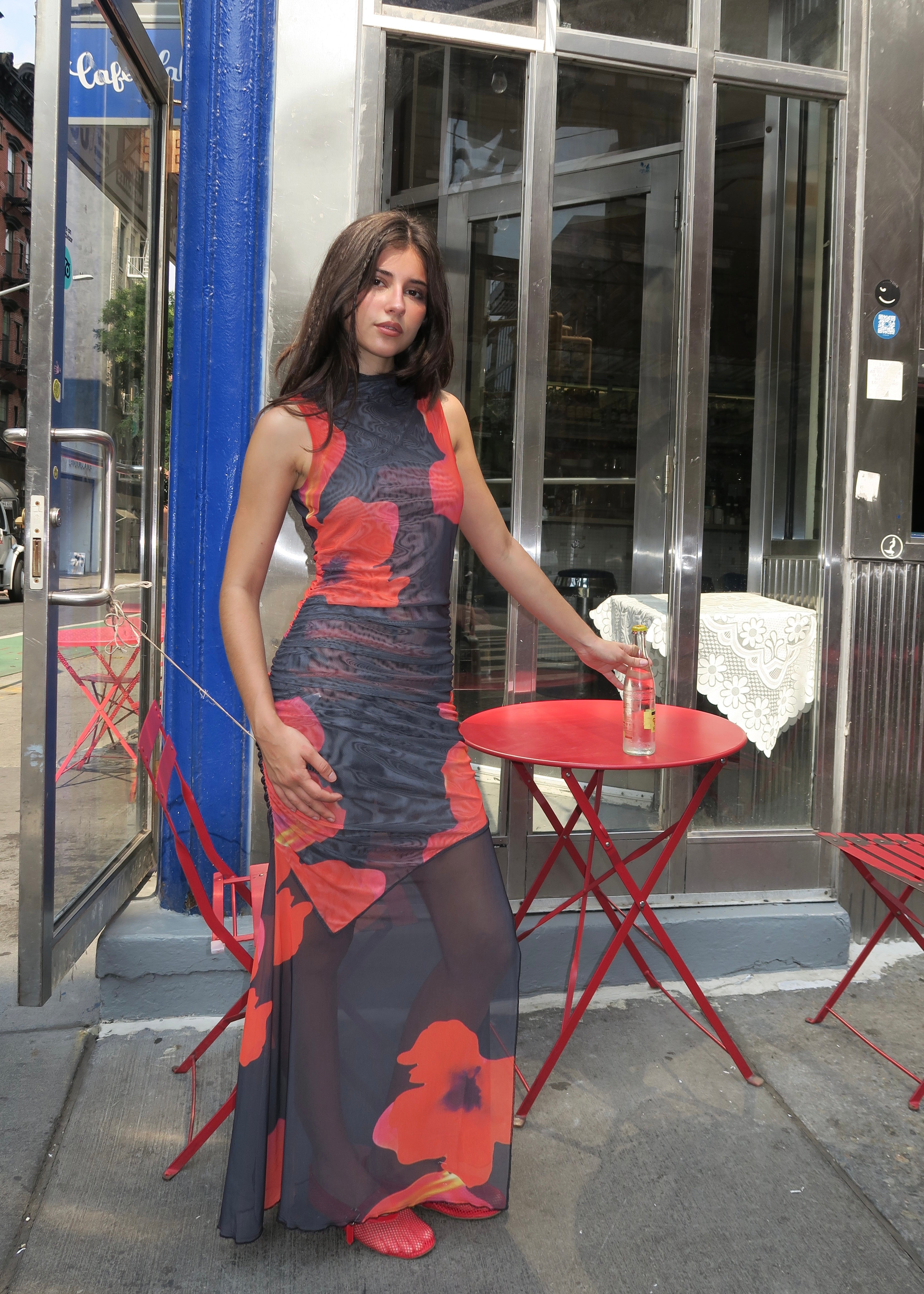 Mesh Floral Dress in Black
