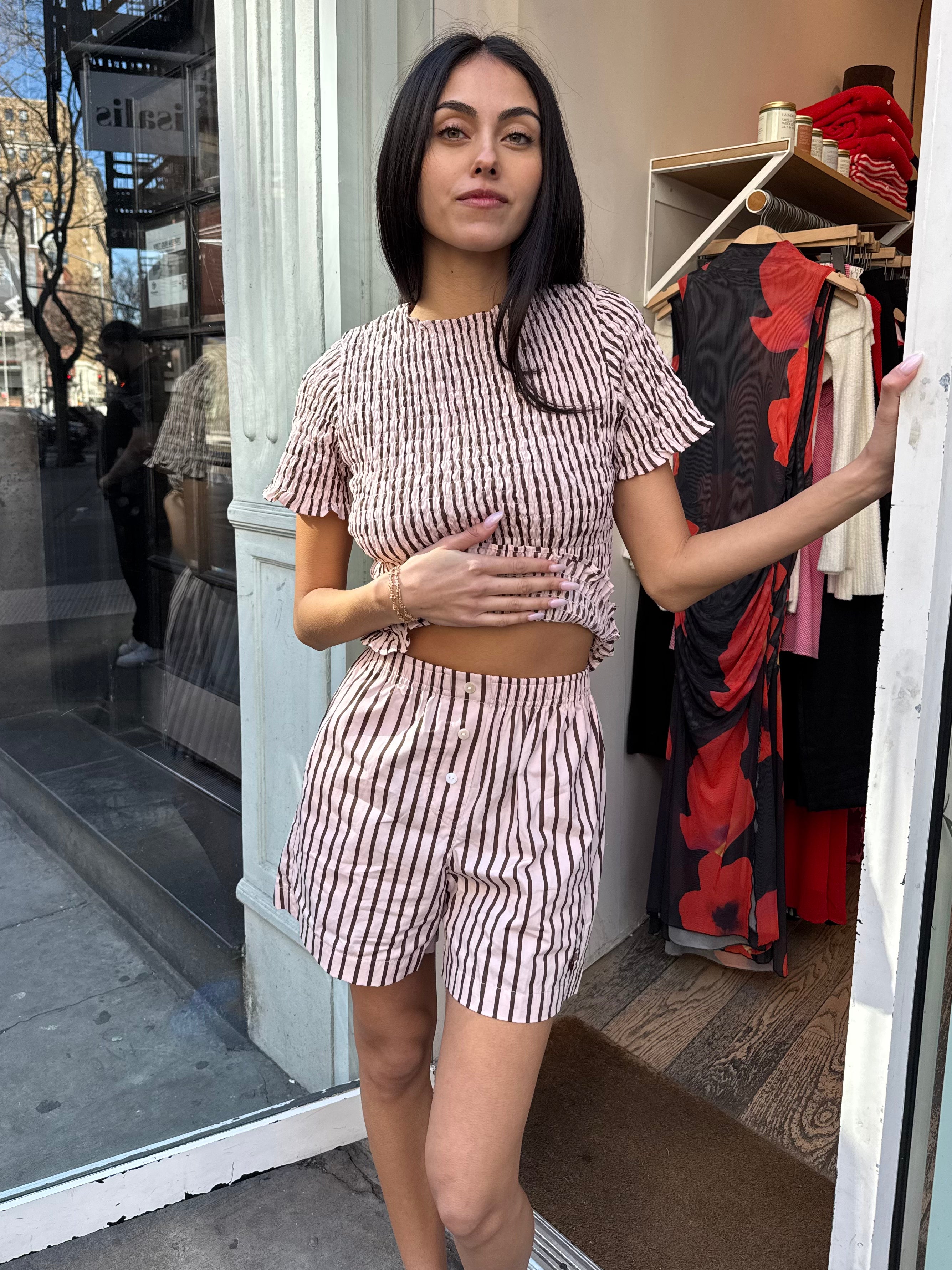 Thin Stripe Boxer Shorts in Sandy Stripe