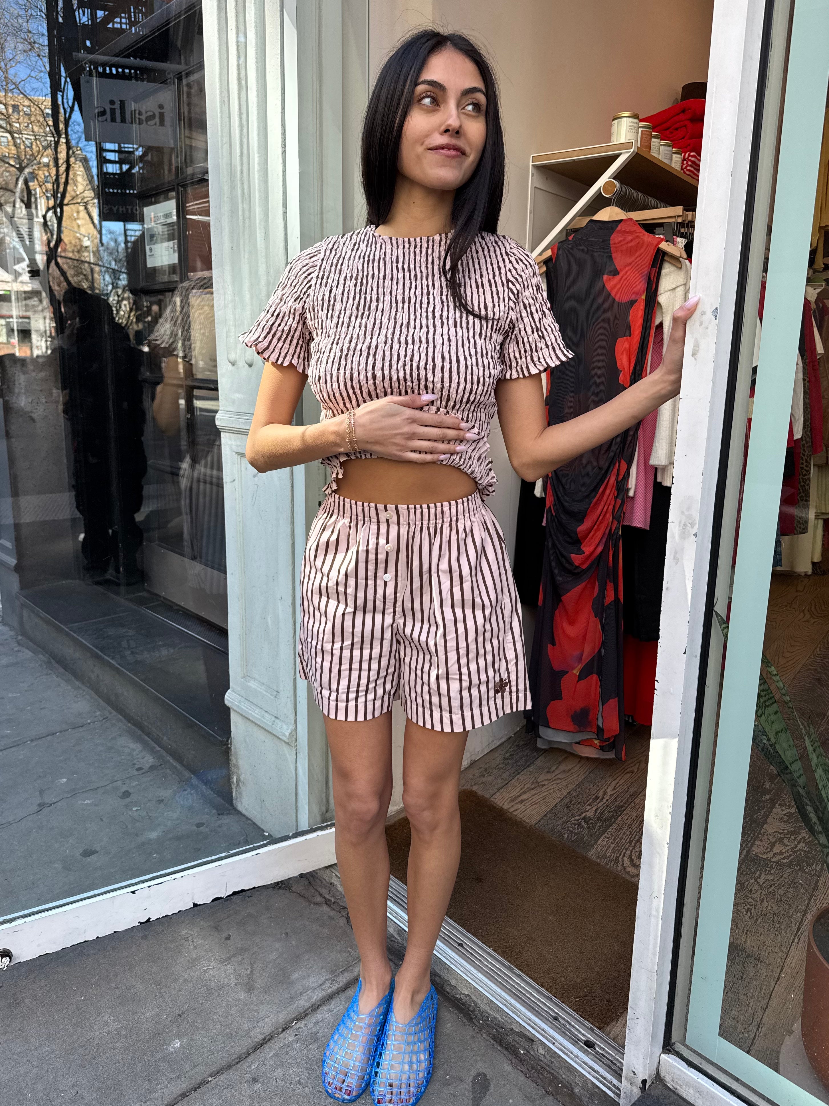 Thin Stripe Boxer Shorts in Sandy Stripe