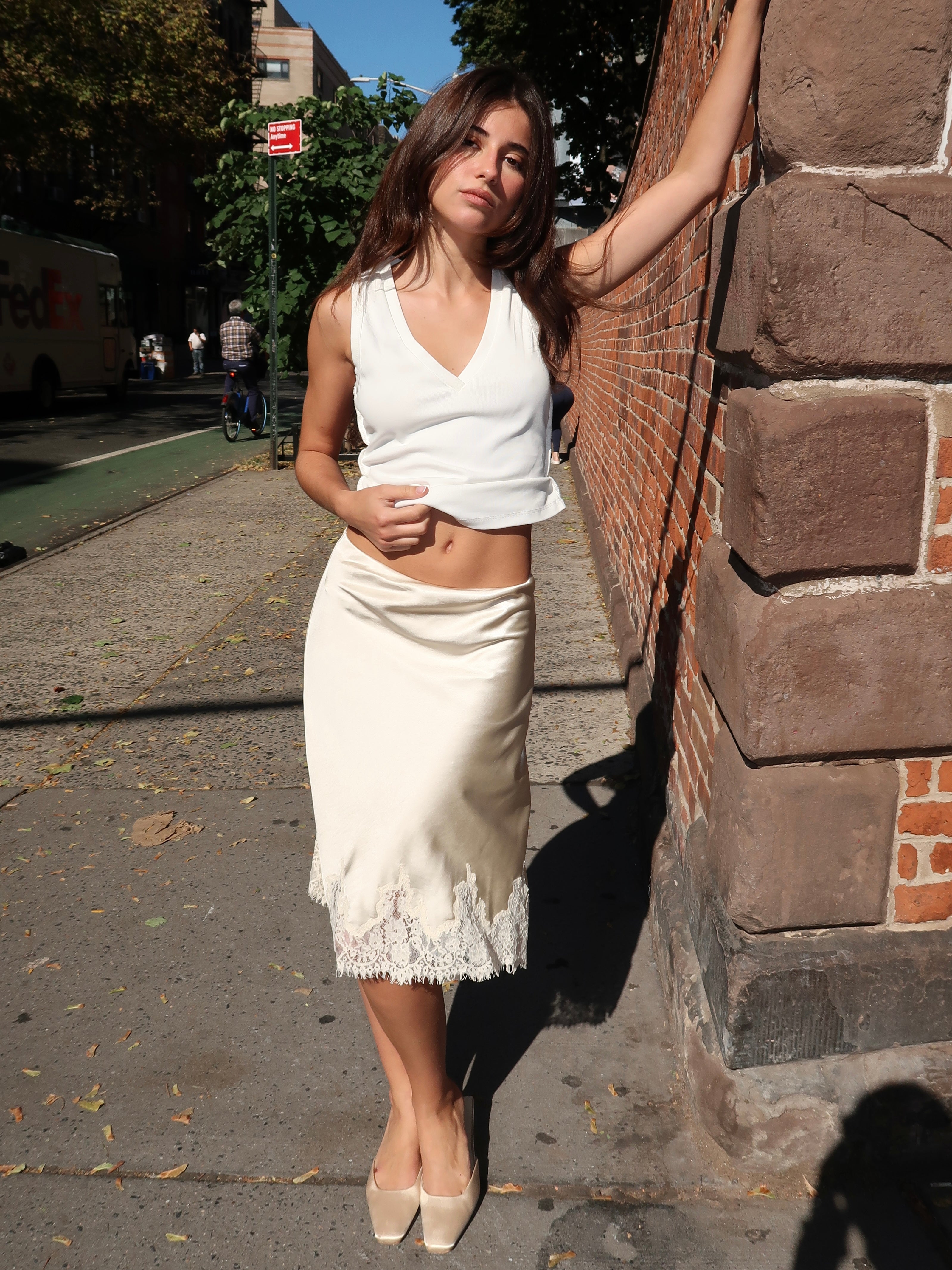 Irina Lace Trim Midi Skirt in Cream – Isalis