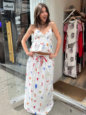Poplin Maxi Skirt in White Bikini Print