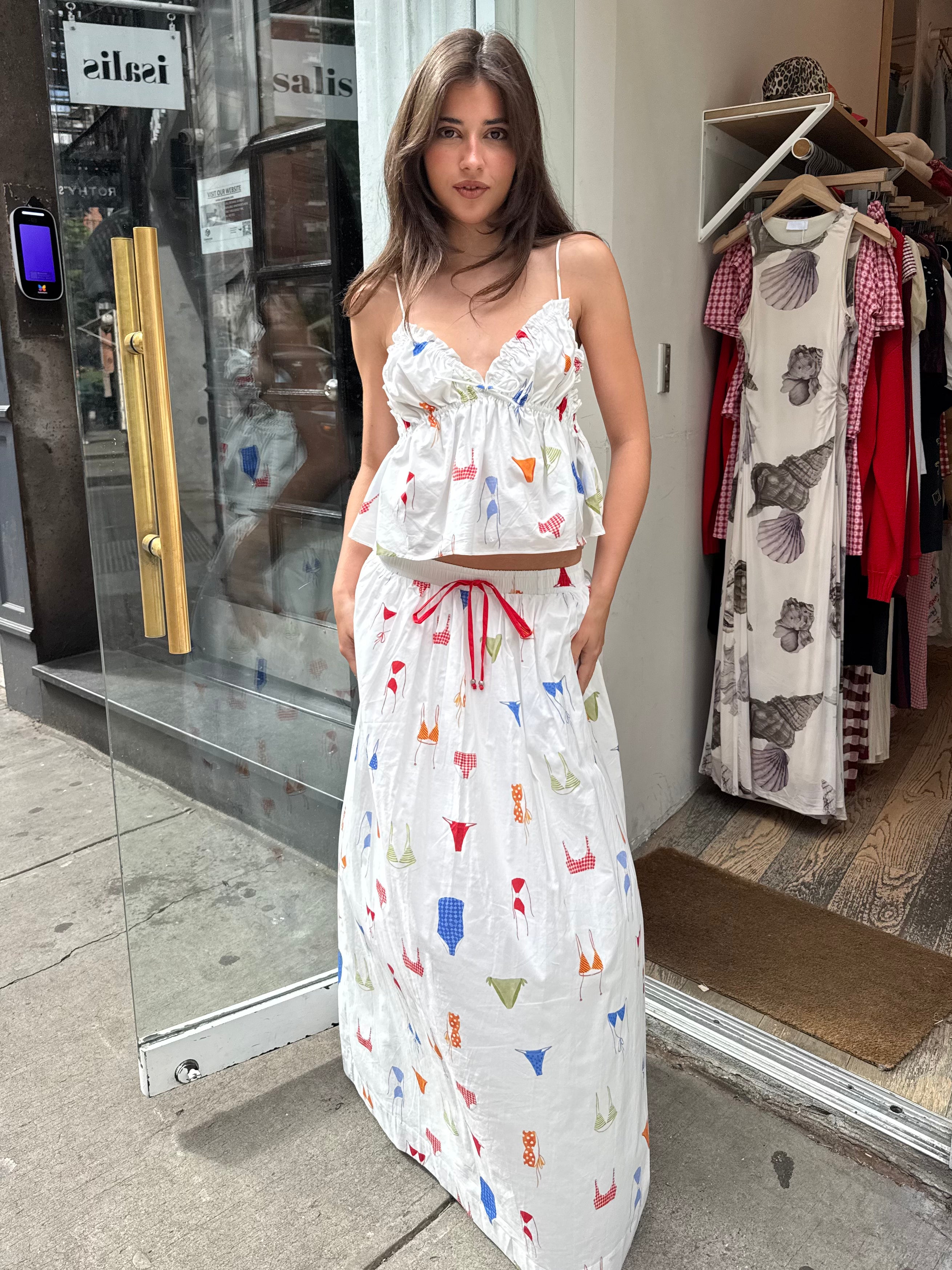 bikini maxi dress Poplin Maxi Skirt in White Bikini Print