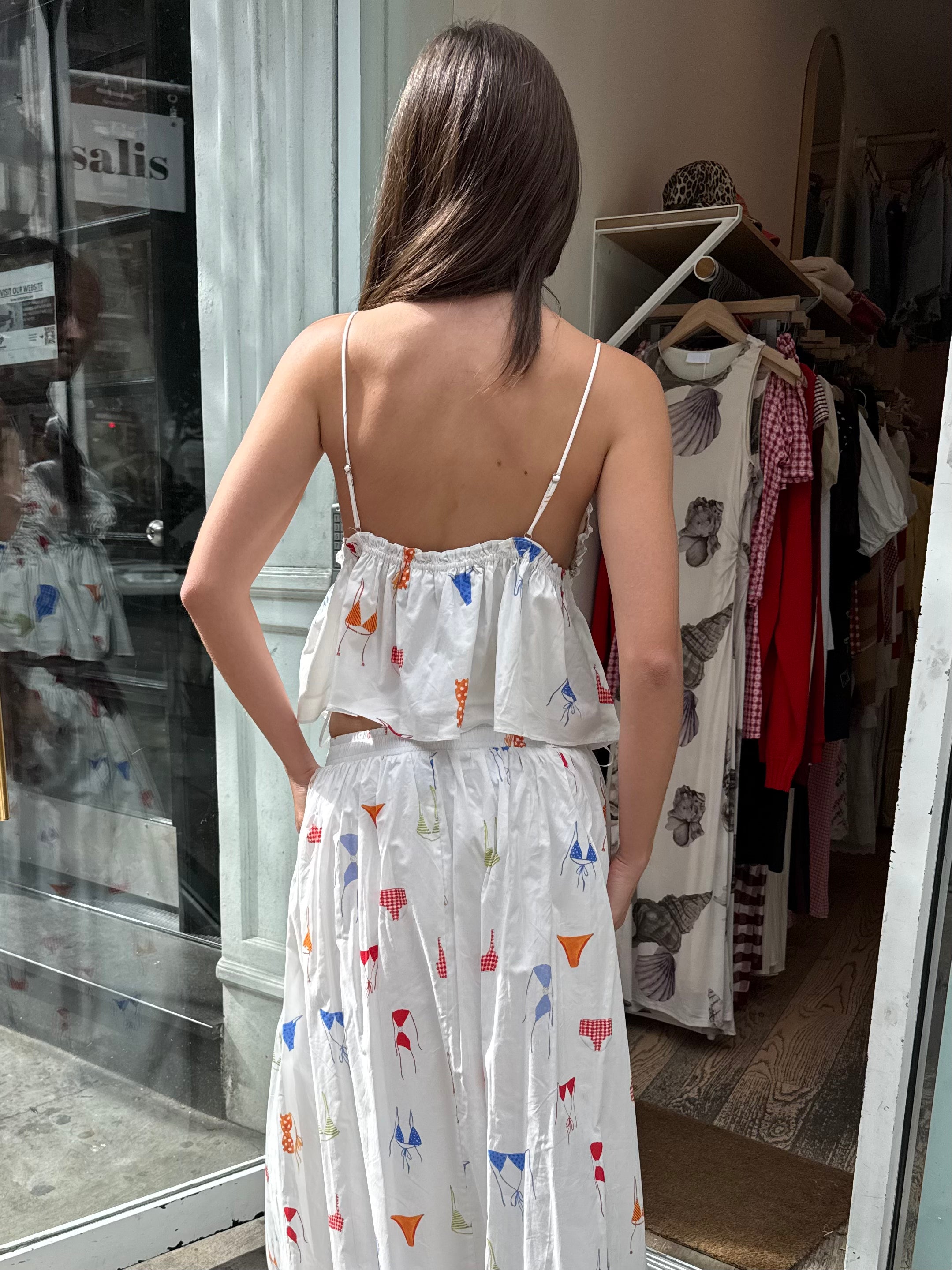 Poplin Babydoll Top in White Bikini Print