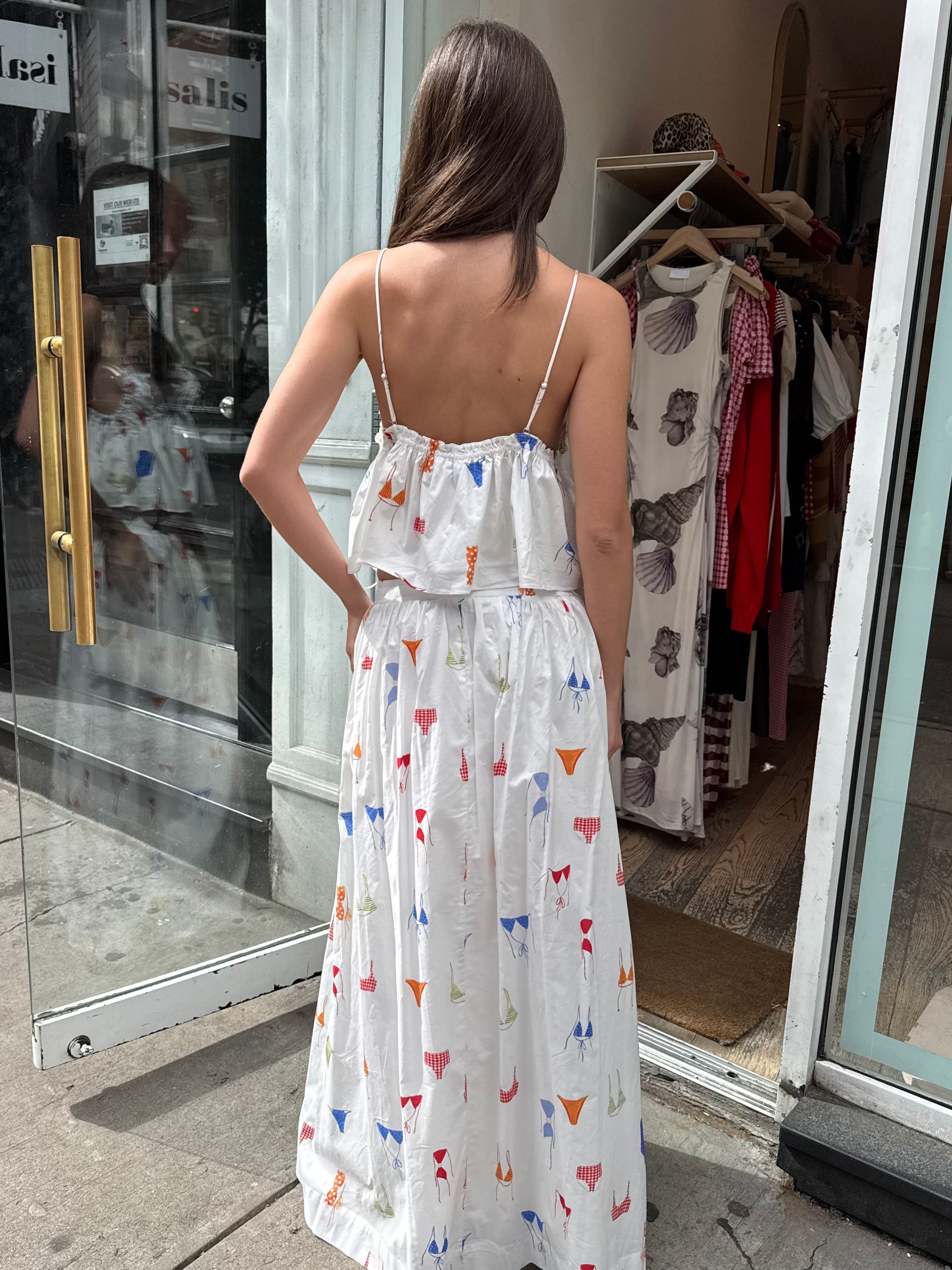 Poplin Maxi Skirt in White Bikini Print
