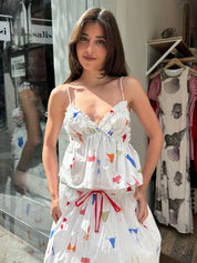 Poplin Babydoll Top in White Bikini Print
