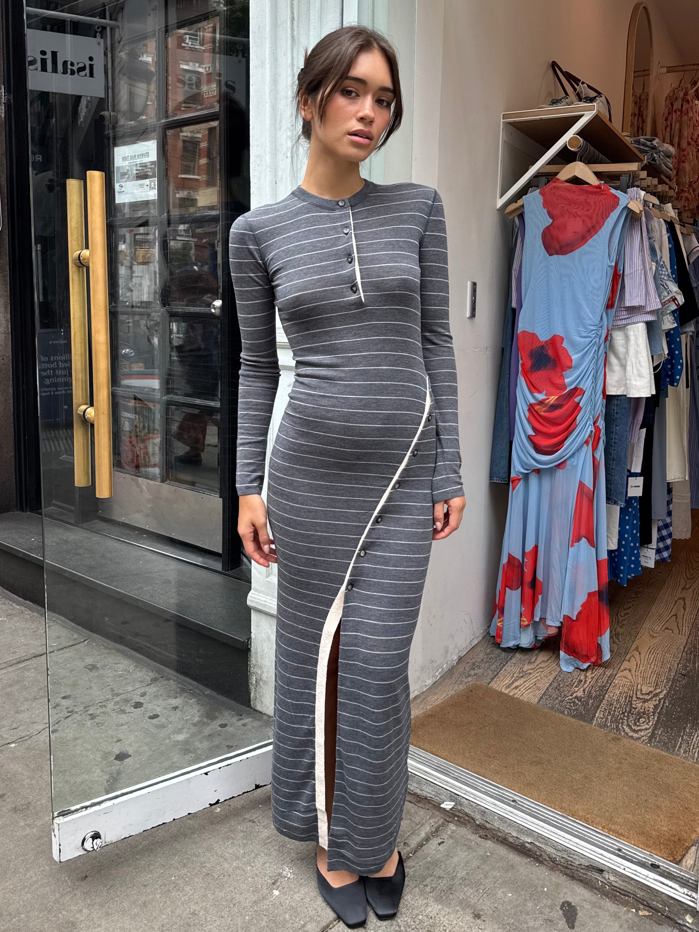 Dakoa Dress in Grey Stripe – Isalis
