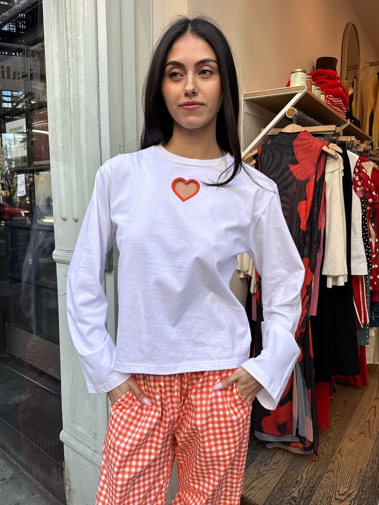 Heart Long Sleeve Tee in White