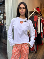 Heart Long Sleeve Tee in White
