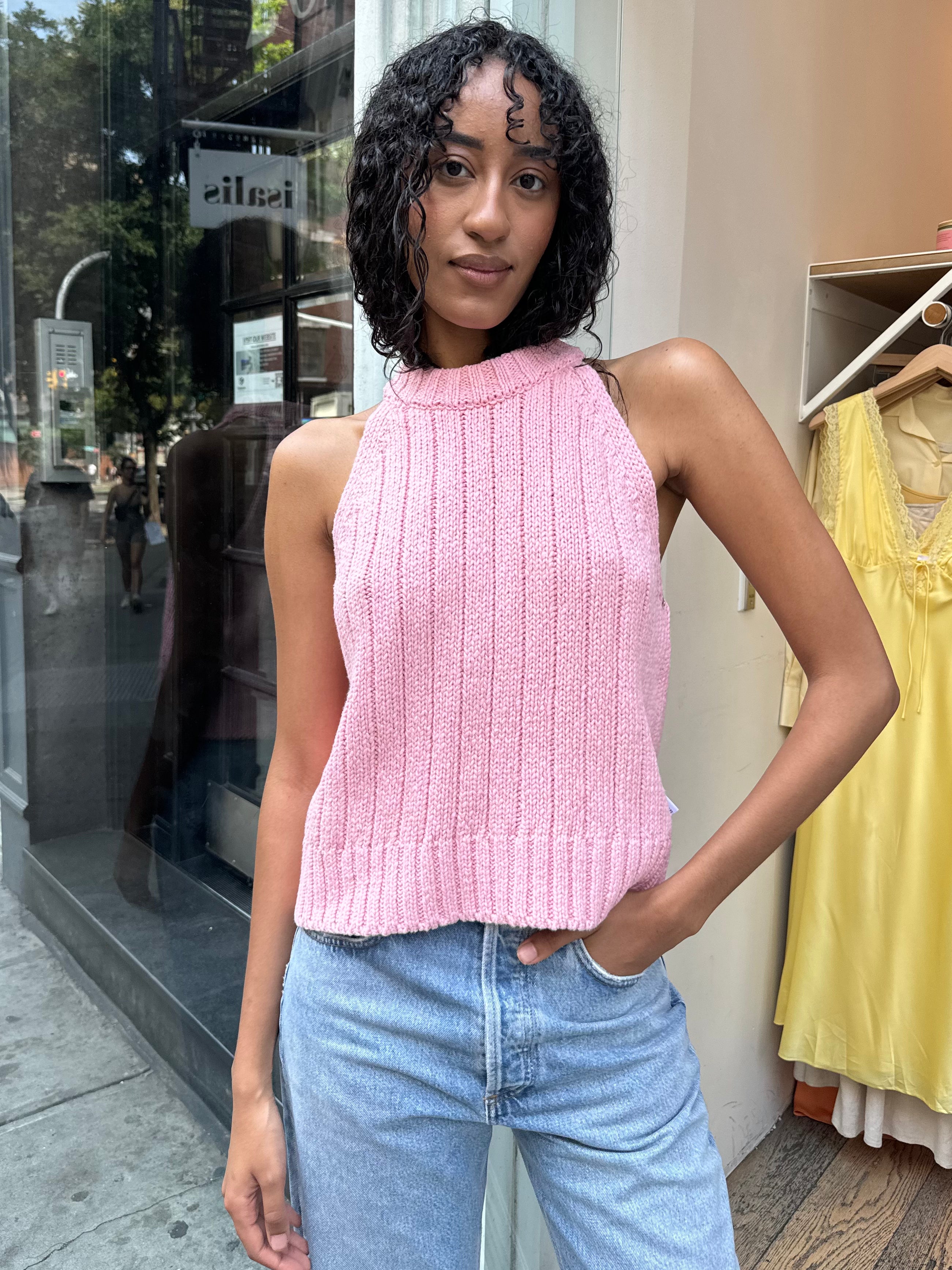 Claire Cotton Sweater Tank in Pink – Isalis Claire Cotton Sweater Tank in Pink – Isalis