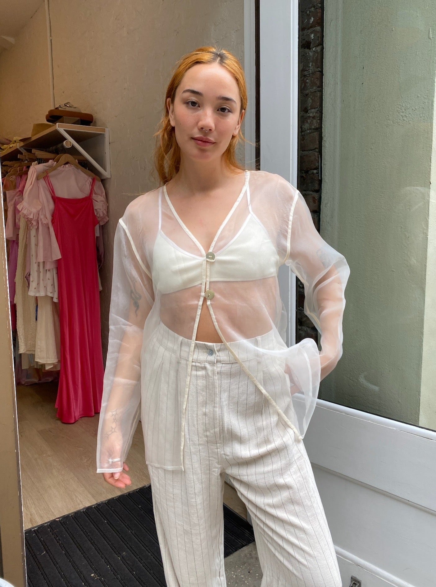 Organza Split Shirt in Crème