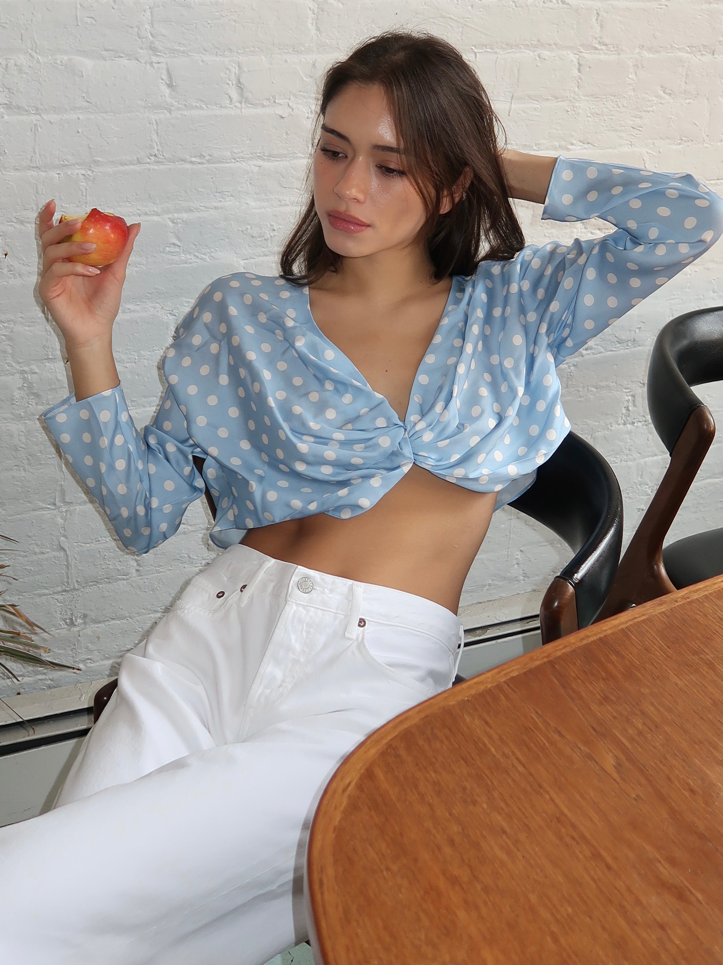 Tillie L/S Top in Blue Polka Dot