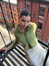 Load image into Gallery viewer, Arcade Knit Top in Fuzzy Green Stripe
