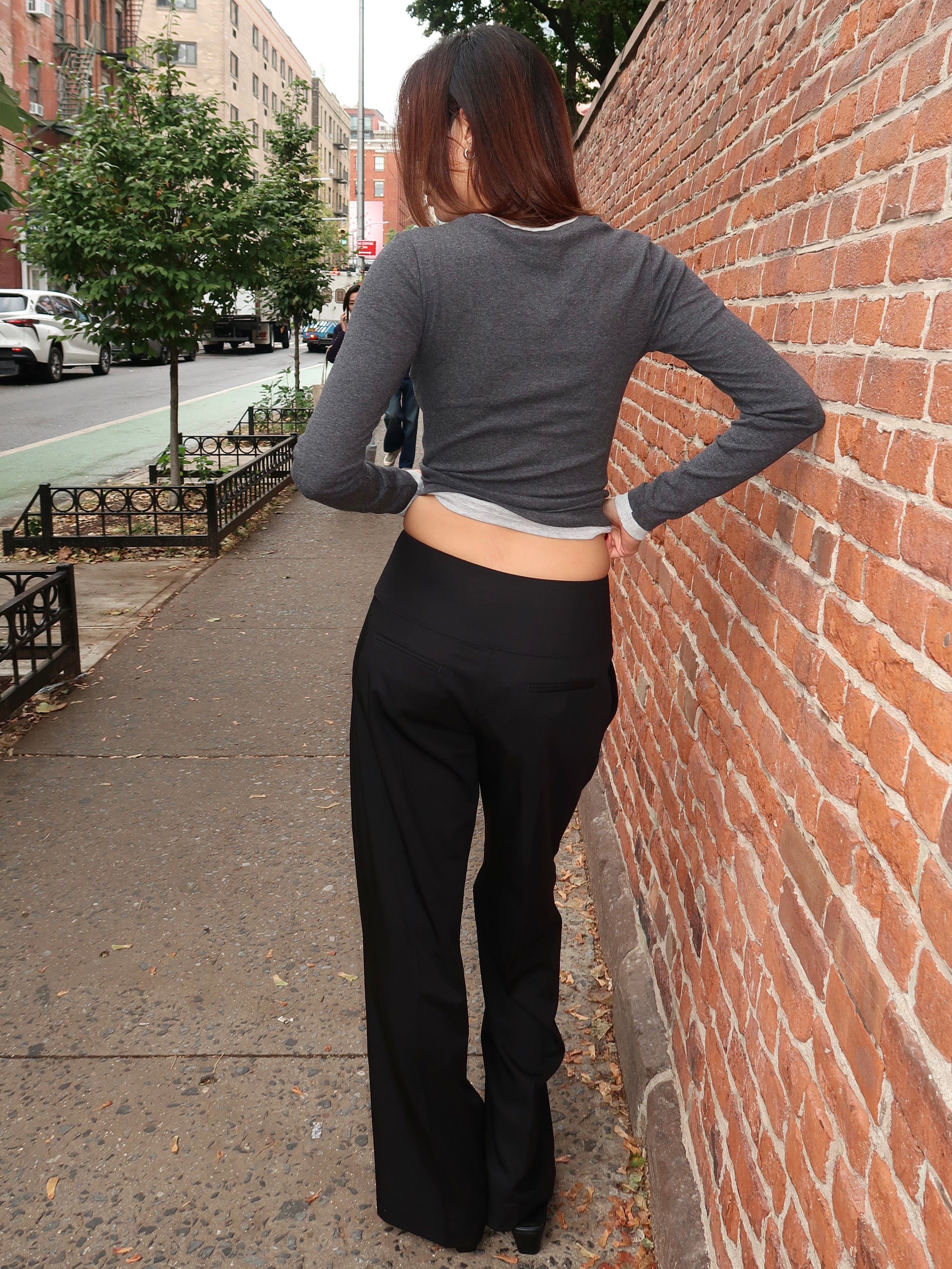 Wool Wide Waistband Pants in Black