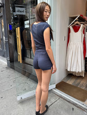 Ribbed Knit Hot Short in Navy