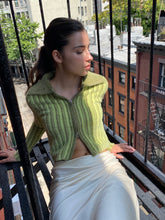 Load image into Gallery viewer, Arcade Knit Top in Fuzzy Green Stripe
