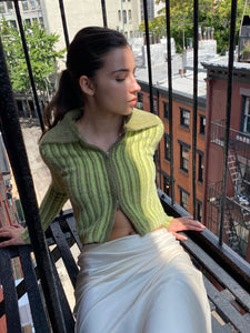 Arcade Knit Top in Fuzzy Green Stripe