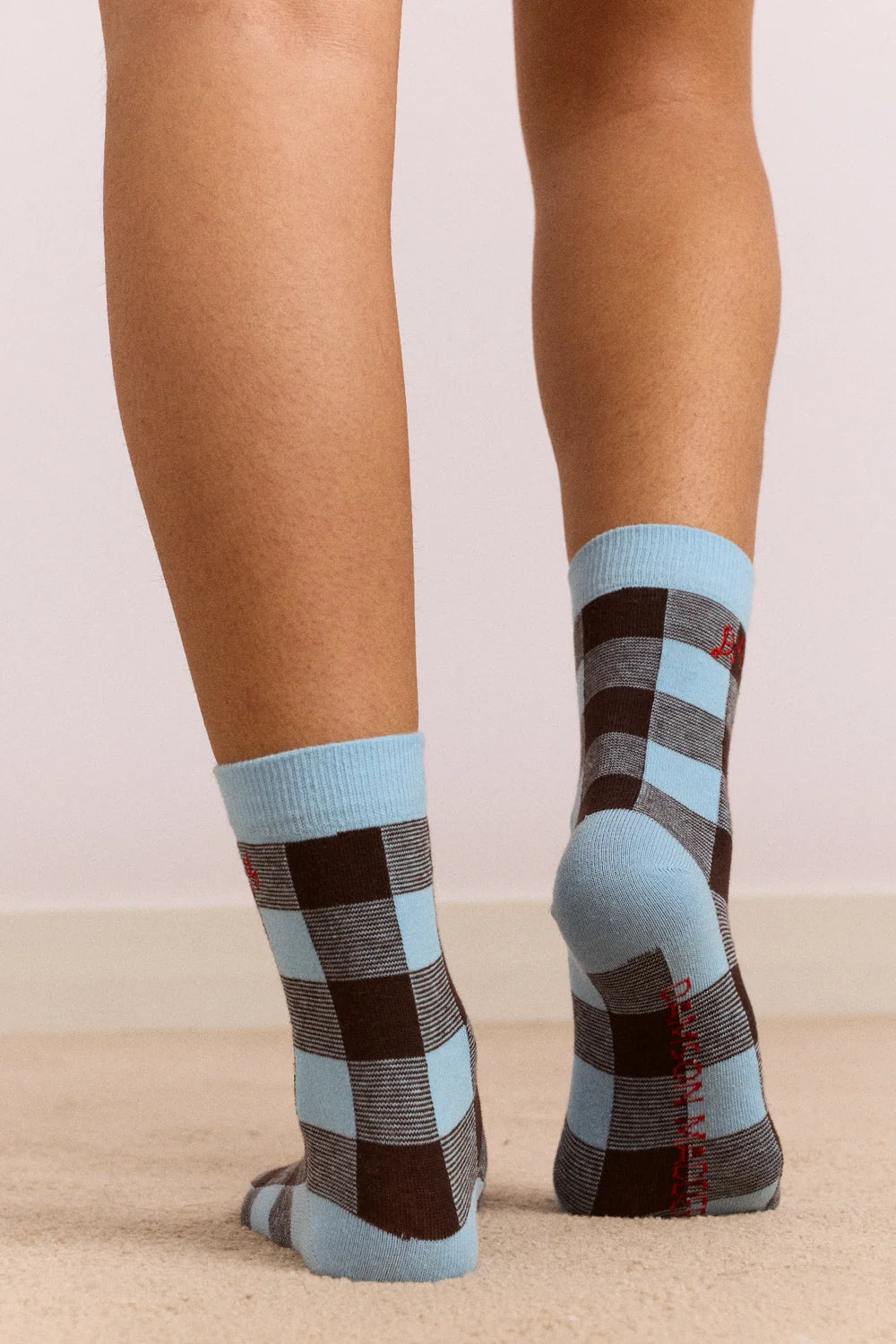 Gingham Socks in Pale Blue Chocolate