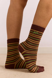 Multi Stripe Socks in Chocolate Lime