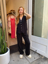 Load image into Gallery viewer, Pinstripe Pleated Trouser in Jet
