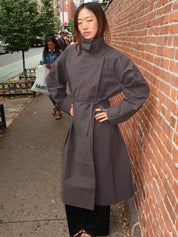 Technical Cotton Cocoon Coat in Iron Glaze