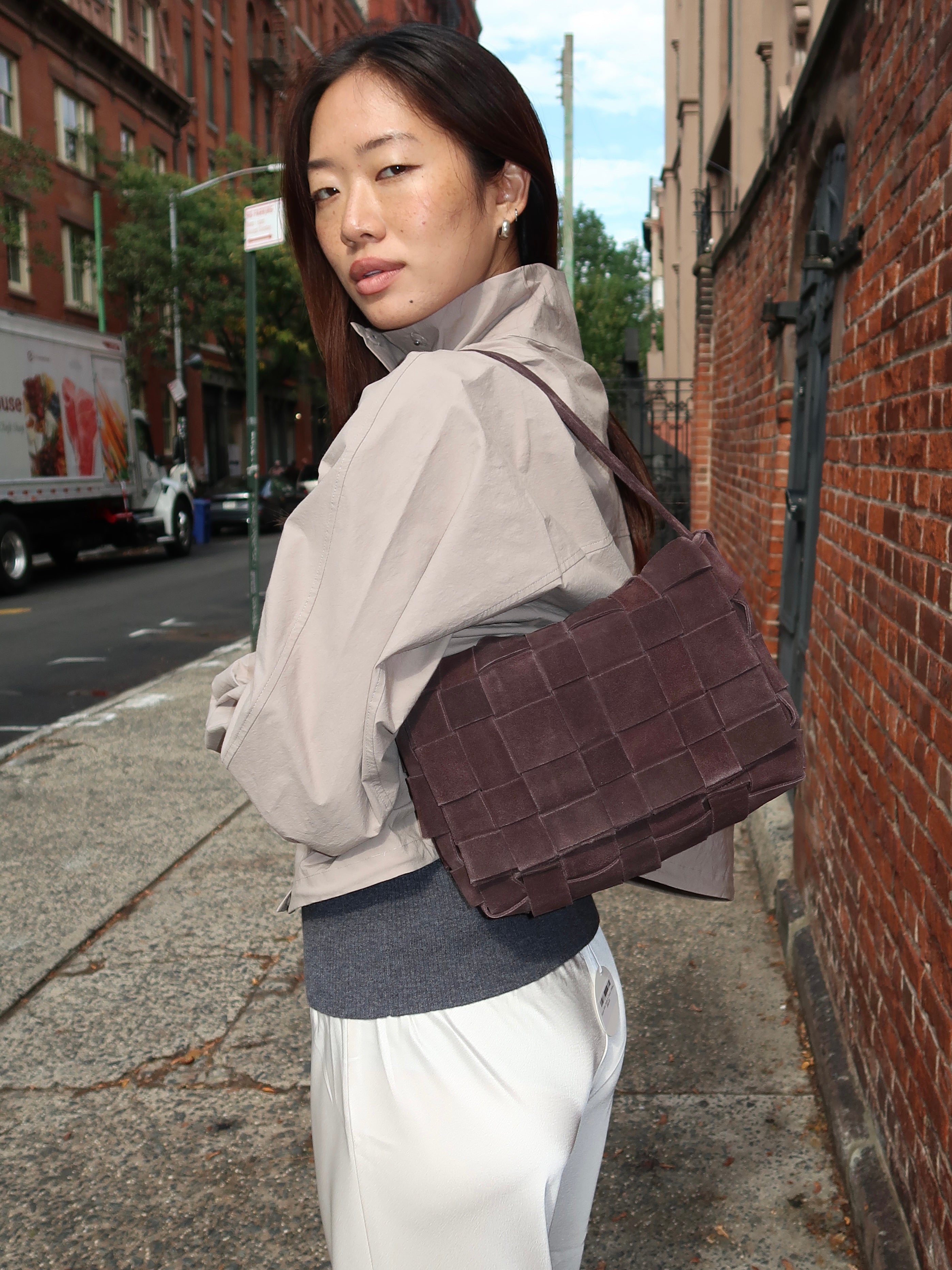 Suede Woven Envelope Mini Tote in Coffee