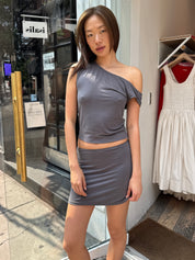 Geneva Top + Mini Skirt Set in Ash