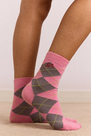 Argyle Socks in Pink & Grey