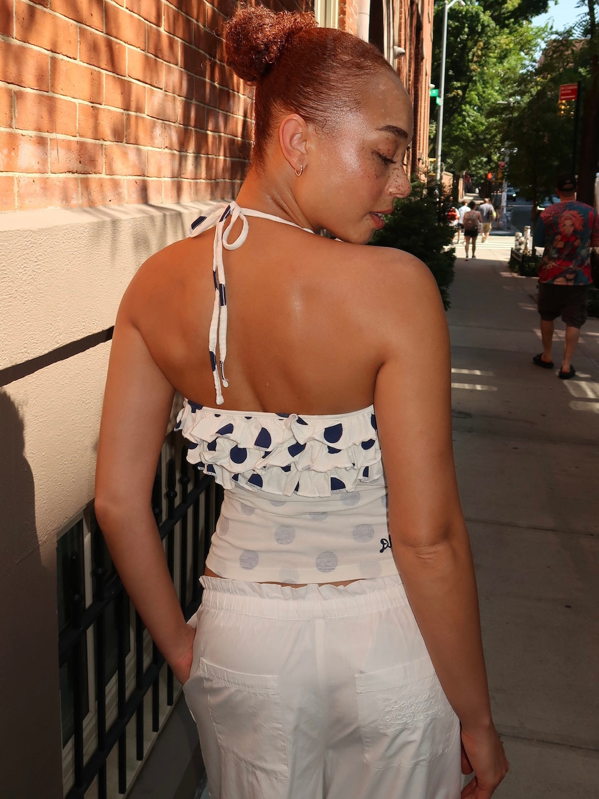 Zazie Jersey Halter Top in Polka Dot White
