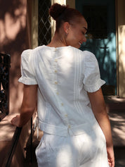 Mabel Lace Insert Blouse in Vintage White