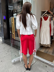 Long Line Bow Jort in Red White Bow