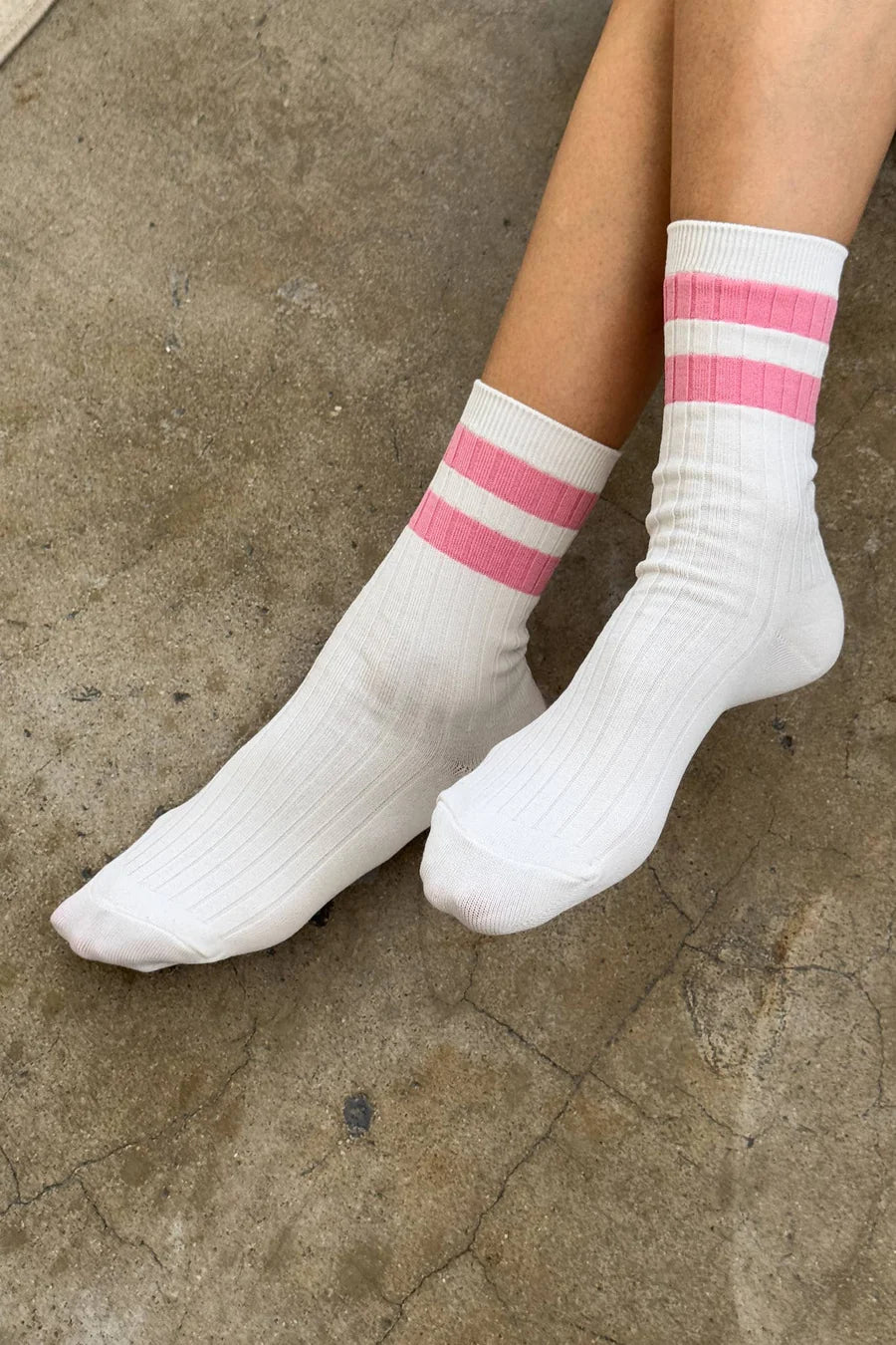 Her Socks in Varsity Pink Stripe