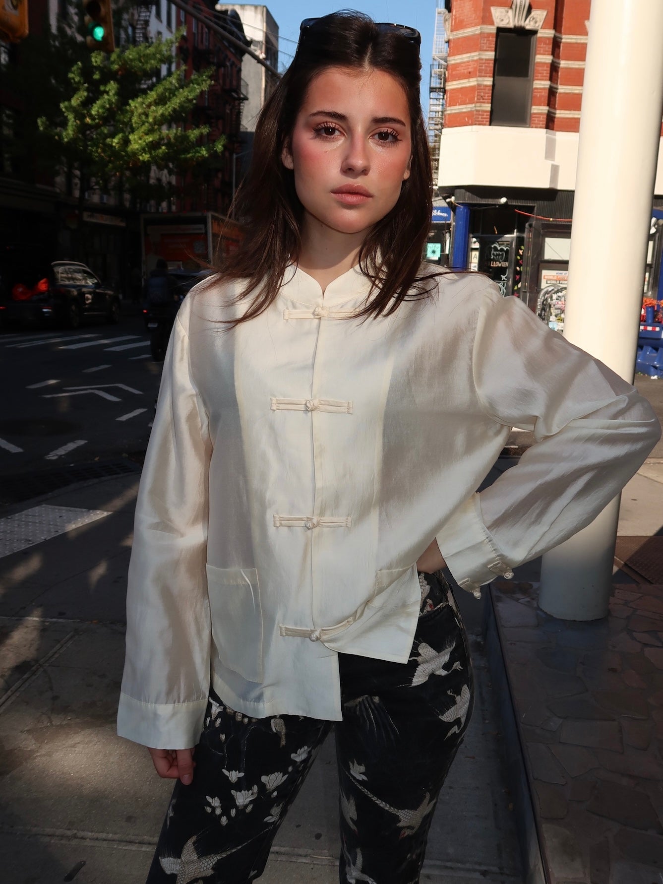 Mattea Frog Clasp Shirt in Cream