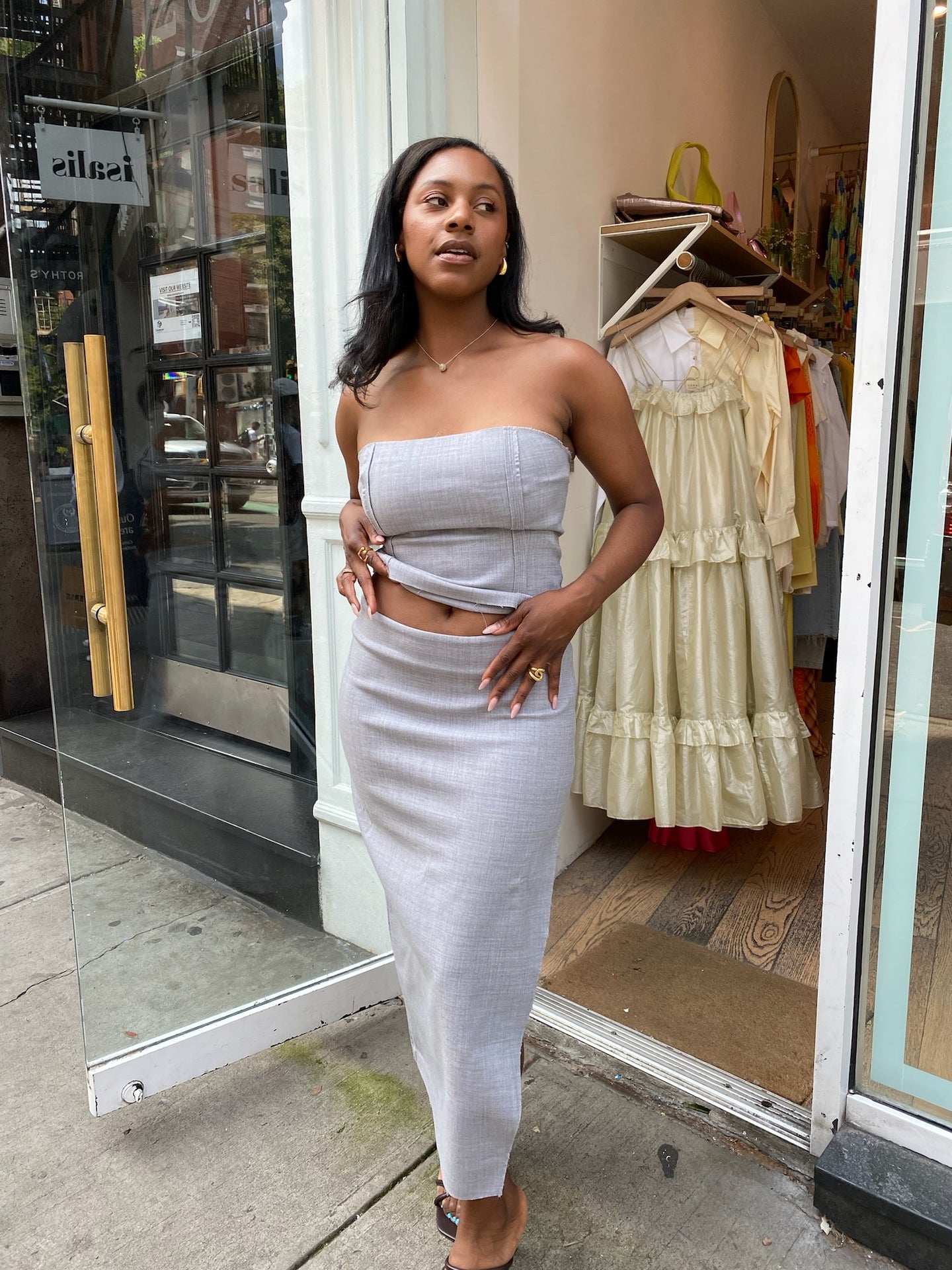 Raw Hem Midi Skirt in Grey Heather