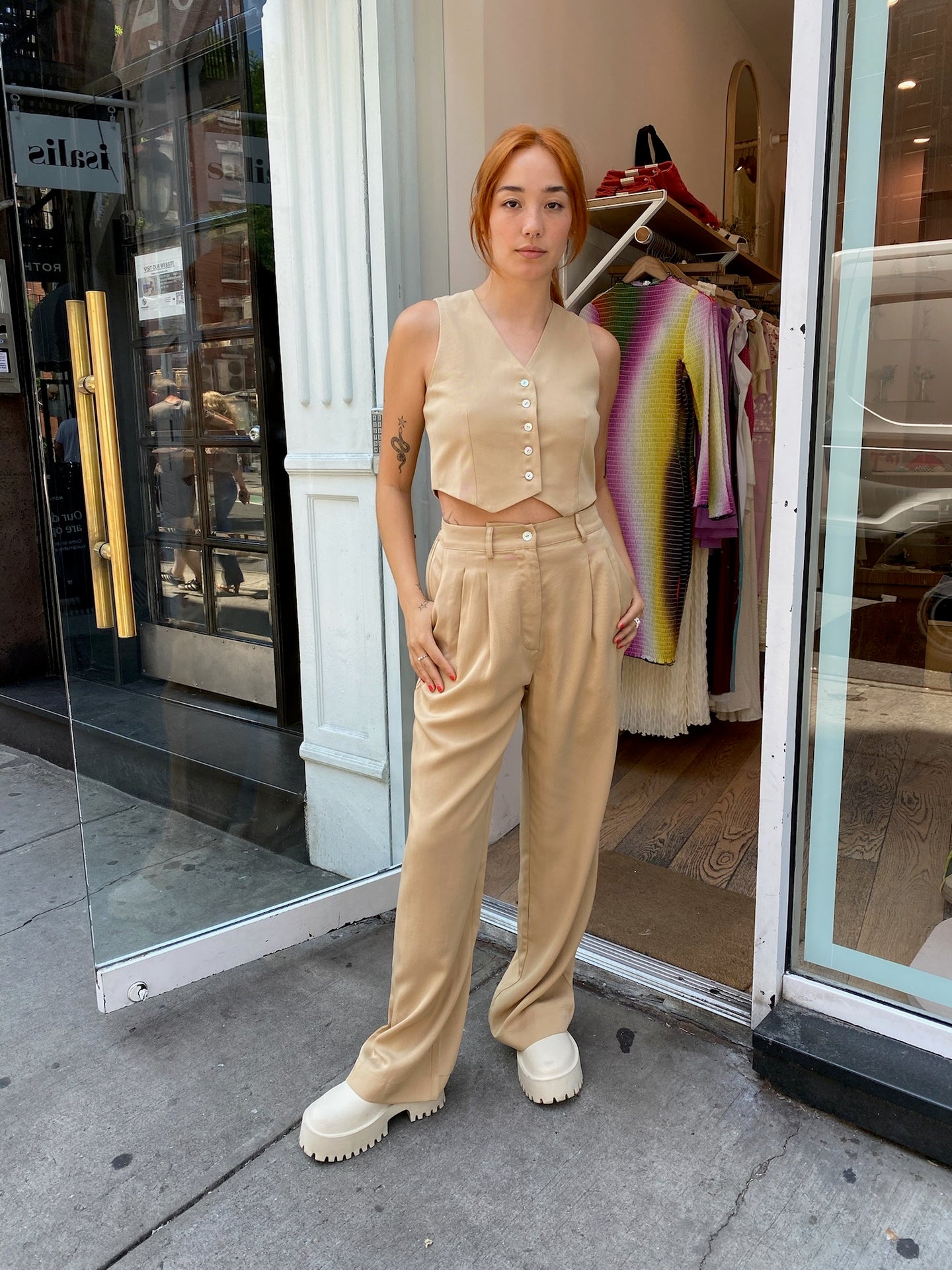 Twill Pleated Pant in Sand